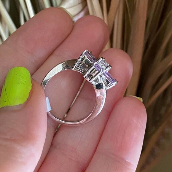 Double Flower Cz Heavy Sterling Silver Ring 2009 Era - Picture 11 of 11